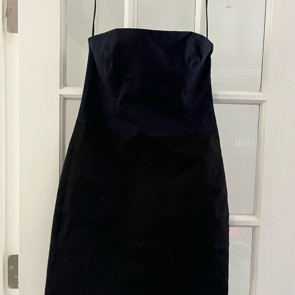 Theory Navy & Black Strapless Dress
